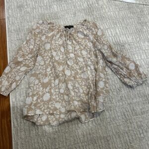 Tunic Top Blouse Womens Beige Floral Summer Fall Relaxed Minimalist Neutral Sz L